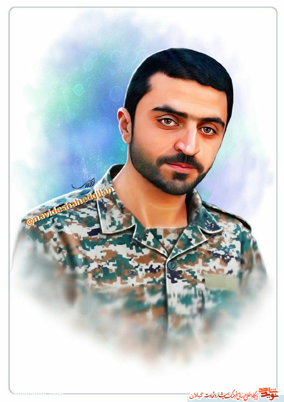 ‏طراحی نقاشی‌ از چهره شهید مدافع حرم گیلان «محمد اتابه»